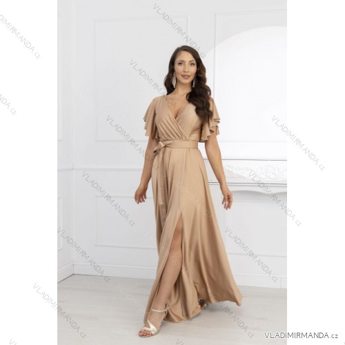 Langes formelles Kurzarmkleid für Damen (36-54) POLISH FASHION PMLMR23ALICE hellbraun 50