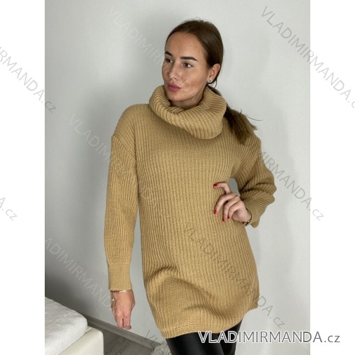 Kurzes gestricktes Rollkragen-Langarmkleid für Damen (Einheitsgröße S/M/L) ITALIAN FASHION IMPLI248123 S/M/L braun