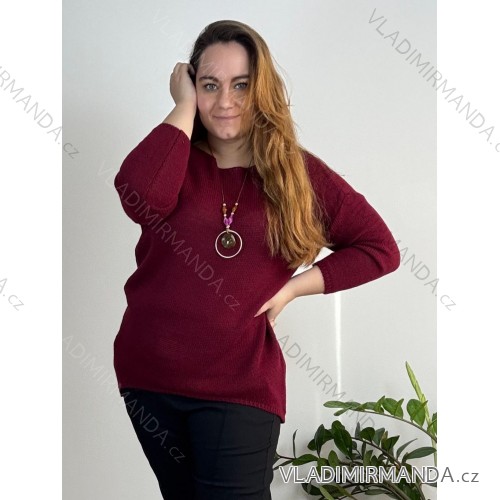 Strickpullover mit Anhänger Langarm Damen (L/XL/2XL ONE SIZE) ITALIAN FASHION IM423590  Wein