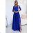 Šaty dlouhé elegantní společenské krajkové s výstřihem dlouhý rukáv  (S - 2XL) Polská móda- Royal blue 309-12 AMBER Königsblau M