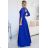 Šaty dlouhé elegantní společenské krajkové s výstřihem dlouhý rukáv  (S - 2XL) Polská móda- Royal blue 309-12 AMBER Königsblau M