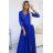 Šaty dlouhé elegantní společenské krajkové s výstřihem dlouhý rukáv  (S - 2XL) Polská móda- Royal blue 309-12 AMBER Königsblau M