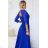 Šaty dlouhé elegantní společenské krajkové s výstřihem dlouhý rukáv  (S - 2XL) Polská móda- Royal blue 309-12 AMBER Königsblau M