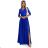 Šaty dlouhé elegantní společenské krajkové s výstřihem dlouhý rukáv  (S - 2XL) Polská móda- Royal blue 309-12 AMBER Königsblau M