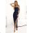 483-6 DIANE langes Satinkleid mit Beinschlitz - marineblau