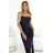 483-6 DIANE langes Satinkleid mit Beinschlitz - marineblau