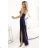 483-6 DIANE langes Satinkleid mit Beinschlitz - marineblau