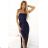 483-6 DIANE langes Satinkleid mit Beinschlitz - marineblau