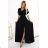 581-1 JENNIFER glänzendes langes Kleid mit Ärmeln und Ausschnitt - schwarz mit Glitzer
