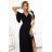 581-1 JENNIFER glänzendes langes Kleid mit Ärmeln und Ausschnitt - schwarz mit Glitzer