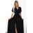 581-1 JENNIFER glänzendes langes Kleid mit Ärmeln und Ausschnitt - schwarz mit Glitzer