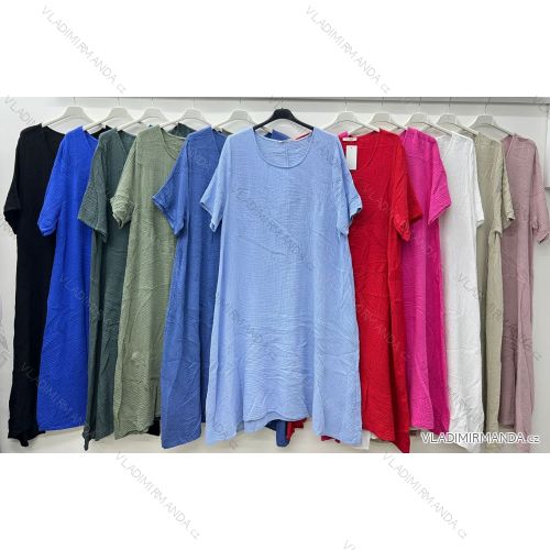 Langes lässiges Musselinkleid, kurze Ärmel, Damen, Übergröße (52/54/56 EINHEITSGRÖSSE) ITALIAN FASHION IM425039