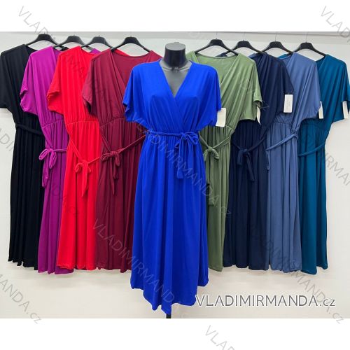 Langes lässiges Sommerkleid mit Gürtel, kurze Ärmel, Damen Übergröße (52/54/56 Einheitsgröße) ITALIAN FASHION IM425041