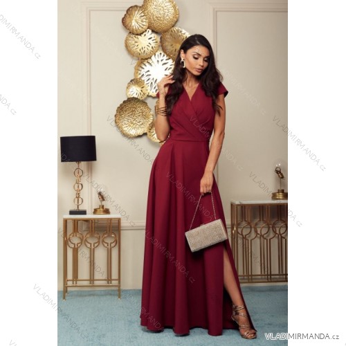 Langes Party-Kurzarmkleid für Damen (36-56) POLISH FASHION PMLMR23AFRODYTA-6 Wein 40