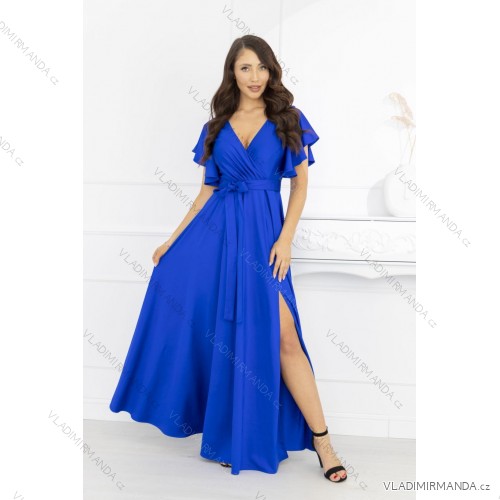 Langes formelles Kurzarmkleid für Damen (36-54) POLISH FASHION PMLMR23ALICE Königsblau 44