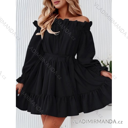Šaty mikinové s kapucí dlouhý rukáv dámské (S/M/L ONE SIZE) ITALSKÁ MÓDA IMD21957 schwarz 