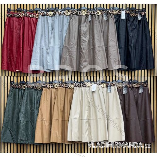 Mittellanger Damenrock aus Kunstleder mit Gürtel (S/M/L EINHEITSGRÖSSE) ITALIAN FASHION IMWGB25005