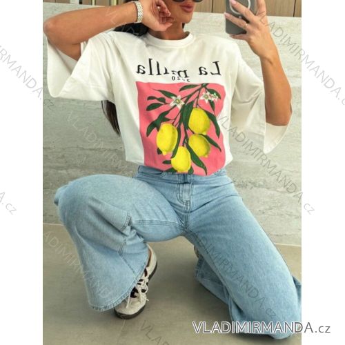 Damen Kurzarm-Oversize-T-Shirt (S/M/L Einheitsgröße) ITALIAN FASHION IMWGB25016