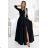 309-11 AMBER Spitze, elegantes langes Kleid mit Ausschnitt und Beinschlitz  Schwarz schwarz XL