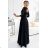 309-11 AMBER Spitze, elegantes langes Kleid mit Ausschnitt und Beinschlitz  Schwarz schwarz XL