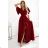 581-2 JENNIFER langes Kleid mit Beinschlitz, Ärmeln und Ausschnitt - burgunderfarben