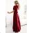 581-2 JENNIFER langes Kleid mit Beinschlitz, Ärmeln und Ausschnitt - burgunderfarben