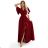581-2 JENNIFER langes Kleid mit Beinschlitz, Ärmeln und Ausschnitt - burgunderfarben