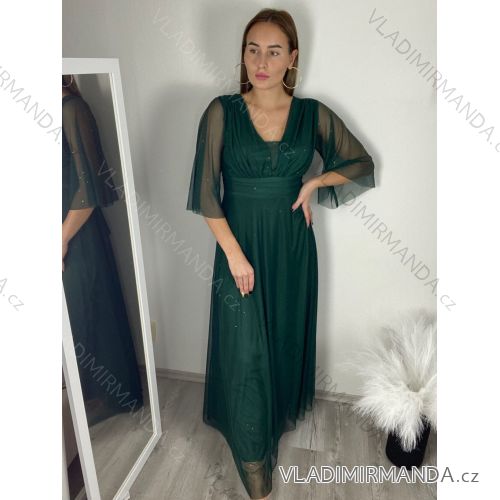 Kleid Kurzarm Damen (Uni L-2XL) ITALIENISCH MODA IMS25STELLA S/M/L dunkler Smaragd
