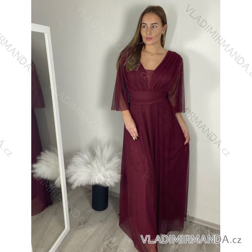 Kleid Kurzarm Damen (Uni L-2XL) ITALIENISCH MODA IMS25STELLA S/M/L Wein