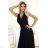 587-1 MONIQUE langes exklusives Kleid mit Ausschnitt und Beinschlitz - schwarz mit Glitzer