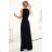 587-1 MONIQUE langes exklusives Kleid mit Ausschnitt und Beinschlitz - schwarz mit Glitzer