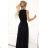 587-1 MONIQUE langes exklusives Kleid mit Ausschnitt und Beinschlitz - schwarz mit Glitzer