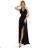 587-1 MONIQUE langes exklusives Kleid mit Ausschnitt und Beinschlitz - schwarz mit Glitzer