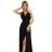 587-1 MONIQUE langes exklusives Kleid mit Ausschnitt und Beinschlitz - schwarz mit Glitzer