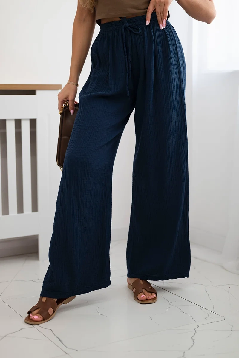Weite Hose aus Musselin, Marineblau