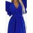 586-2 Damenkleid mit Umschlagausschnitt, Ärmeln und Gürtel - blau