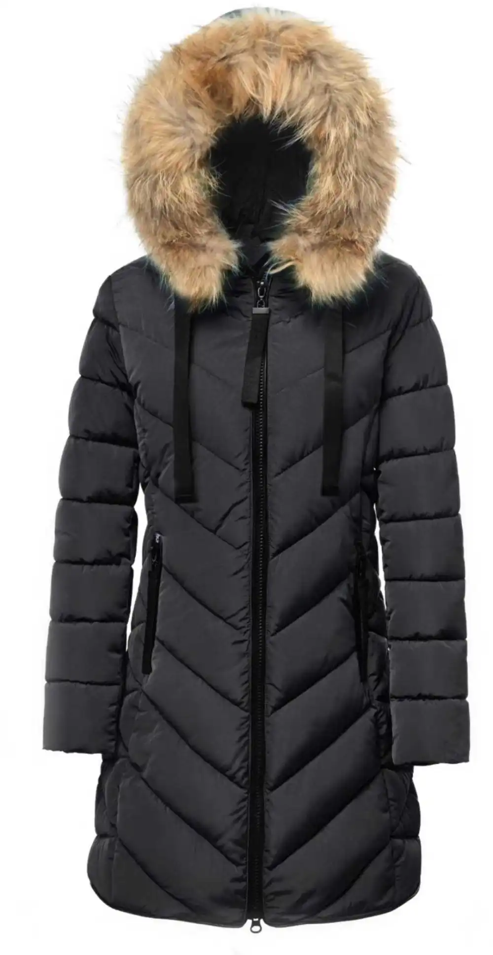 Damen-Wintermantel mit langen Ärmeln und Reißverschluss (S-3XL Einheitsgröße) ITALIAN FASHION IMPNF242537 schwarz 2XL