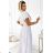 585-1 Plissiertes Midi-Sommerkleid mit Ausschnitt und breitem Gürtel - ecru
