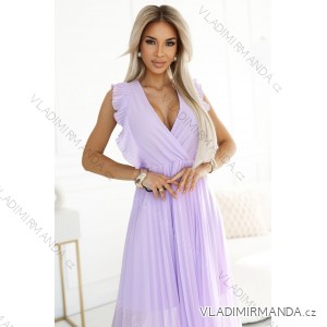 315-7 EMILY Plisseekleid mit Rüschen und Ausschnitt - meliert