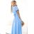 581-3 JENNIFER langes Kleid mit Beinschlitz, Ärmel und Ausschnitt - hellblau