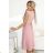 311-19 LILA Klassisches Plisseekleid mit kurzen Ärmeln und Gürtel - puderrosa