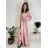 Langes, elegantes Satin-Langarmkleid für Damen (Einheitsgröße S/M) ITALIAN FASHION IMPBBP24O782 S / M Gold