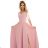 309-13 AMBER elegantes langes Spitzenkleid mit Ausschnitt - puderrosa