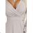 572-3 NELA glänzendes langes Kleid mit Ausschnitt, langen Ärmeln und Beinschlitz - beige
