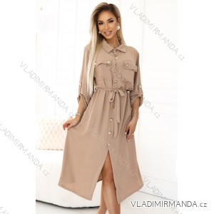 531-3 Midi-Hemdblusenkleid mit goldenen Knöpfen und Bändern - MOCHA MOUSSE