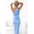 580-4 AURORA langes Satin-One-Shoulder-Kleid mit Rosen - hellblaue Farbe