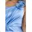 580-4 AURORA langes Satin-One-Shoulder-Kleid mit Rosen - hellblaue Farbe