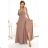 581-4 JENNIFER glänzendes langes Kleid mit Ärmeln und Ausschnitt - Mokka-Mousse mit Glitzer