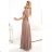 581-4 JENNIFER glänzendes langes Kleid mit Ärmeln und Ausschnitt - Mokka-Mousse mit Glitzer
