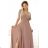 581-4 JENNIFER glänzendes langes Kleid mit Ärmeln und Ausschnitt - Mokka-Mousse mit Glitzer